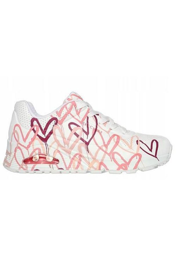 skechers - Buty do chodzenia damskie Skechers Uno Spread The Love. Zapięcie: sznurówki. Kolor: biały, wielokolorowy, różowy. Materiał: materiał, syntetyk. Szerokość cholewki: normalna. Sport: turystyka piesza