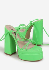 Renee - Zielone Wiązane Sandały na Stożkowym Słupku i Platformie Lavendari. Kolor: zielony. Wzór: jednolity. Obcas: na platformie #5