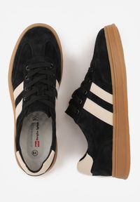 Born2be - Czarne Skórzane Sneakersy i Ozdobnymi Paskami Zelisei. Okazja: na co dzień. Zapięcie: pasek. Kolor: czarny. Materiał: skóra #5