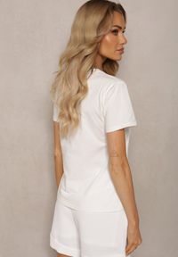 Renee - Biały Casualowy T-shirt z Bawełny Wykończony Cyrkoniowym Napisem Lavisha. Okazja: na co dzień. Kolor: biały. Materiał: bawełna. Wzór: napisy. Styl: casual