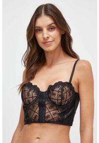 Guess biustonosz kolor czarny koronkowy gładki. Kolor: czarny. Materiał: koronka. Rodzaj stanika: różne sposoby noszenia, biustonosz z fiszbinami, odpinane ramiączka. Wzór: gładki #2