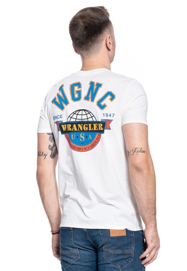 Wrangler - T-SHIRT MĘSKI WRANGLER SS GLOBE TEE OFF WHITE W7C8FK737 112131742