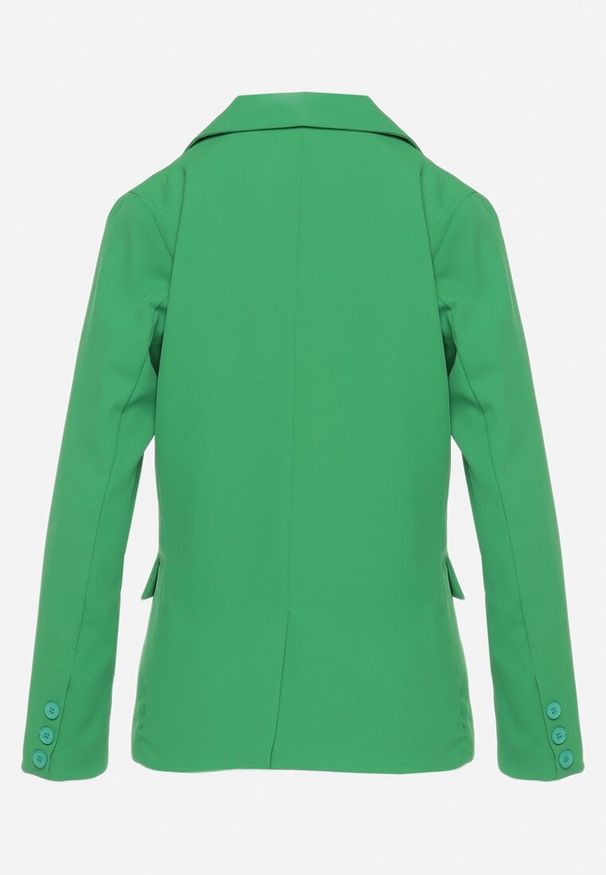 Born2be - Zielona Wiskozowa Marynarka Dwurzędowa z Kieszeniami Aldenka. Kolor: zielony. Materiał: wiskoza. Sezon: lato. Styl: klasyczny