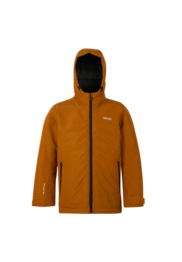 Regatta - Dziecięca/niemowlęca Kurtka Wodoodporna Frelton. Kolor: czarny, wielokolorowy, pomarańczowy. Styl: sportowy. Sport: turystyka piesza