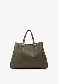 Born2be - Ciemnozielona Dwukomorowa Torebka Typu Shopper Ozdobiona Metalicznymi Aplikacjami Adorrive. Kolor: zielony. Wzór: aplikacja. Dodatki: z aplikacjami. Styl: elegancki