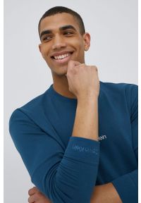 Calvin Klein Underwear bluza męska kolor turkusowy gładka. Kolor: turkusowy. Materiał: poliester, dzianina. Wzór: gładki