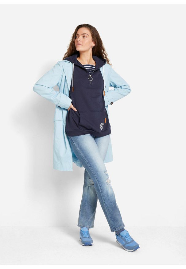 bonprix - Bluza z kapturem z mieszanki bawełny. Typ kołnierza: kaptur. Kolor: niebieski. Materiał: bawełna