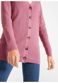 Sweter rozpinany w ażurowy wzór bonprix jeżynowy sorbetowy. Kolor: fioletowy. Wzór: ażurowy #4