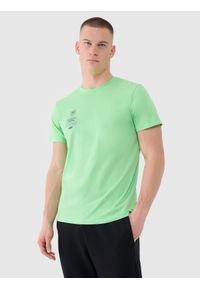 4f - 4F T-shirt regular z nadrukiem męski - zielony 3XL. Okazja: na co dzień. Kolor: zielony. Materiał: dzianina, bawełna, jersey. Długość rękawa: krótki rękaw. Długość: krótkie. Wzór: nadruk. Styl: klasyczny, sportowy, casual
