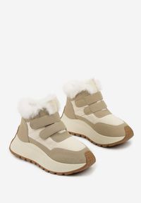 Born2be - Beżowe Sneakersy Śniegowce Vices na Grubej Podeszwie z Zapięciem na Rzep i Futrem Nelisella. Zapięcie: rzepy. Kolor: beżowy. Materiał: futro. Wzór: aplikacja. Sezon: zima #4