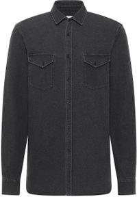 Mustang - Męska Koszula MUSTANG Clemens Knit Terry Shirt Denim Black 1014626 4000 800. Materiał: denim #5
