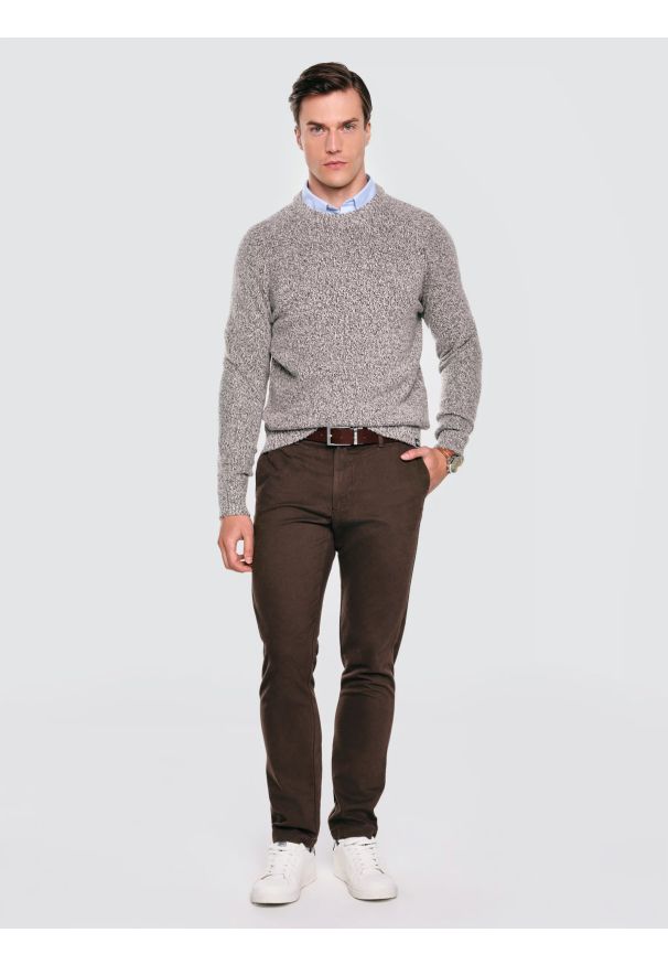 Big-Star - Sweter męski melanżowy brązowy Waltero 804. Okazja: na co dzień. Kolor: brązowy. Materiał: jeans, dzianina. Wzór: melanż. Styl: casual, klasyczny, elegancki
