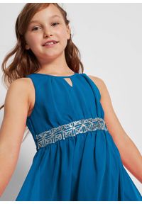 bonprix - Sukienka szyfonowa z cekinami. Typ kołnierza: dekolt w serek. Kolor: niebieski. Materiał: szyfon. Długość rękawa: bez rękawów. Typ sukienki: asymetryczne #2