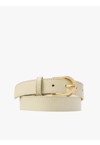Ryłko - Kremowy pasek damski ze złotą klamrą. Kolor: beżowy. Materiał: skóra #1