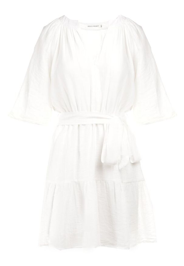 Born2be - Biała Sukienka Hyromela. Kolor: biały. Materiał: materiał, tkanina. Wzór: gładki. Typ sukienki: rozkloszowane. Długość: mini