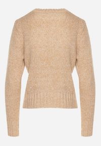 Born2be - Ciemnobeżowy Sweter z Bawełną Ozdobiony Cekinami Savalenne. Okazja: na co dzień. Kolor: beżowy. Materiał: bawełna. Długość rękawa: długi rękaw. Długość: długie. Wzór: aplikacja. Styl: klasyczny, casual #5