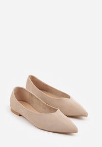 Renee - Beżowe Balerinki z Imitacji Zamszu ze Szpiczastym Noskiem Melikel. Nosek buta: szpiczasty. Kolor: beżowy. Materiał: zamsz #3