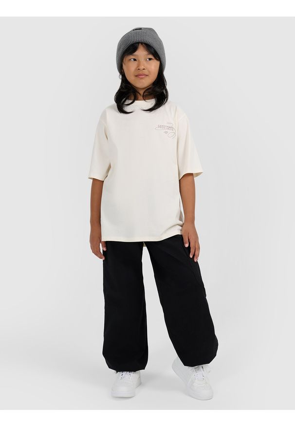 4f - 4F T-shirt oversize z nadrukiem dziewczęcy - biały 158 (12-13 lat). Kolor: biały. Materiał: skóra. Wzór: nadruk. Sezon: lato