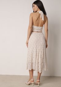 Born2be - Beżowy Koronkowy Komplet Top Wiązany na Szyi i Spódnica Corinatea. Kolor: beżowy. Materiał: koronka #2