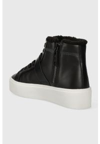 Calvin Klein trampki skórzane FLATFORM CUPSOLE HIGHTOP W/HW WL damskie kolor czarny HW0HW01667. Nosek buta: okrągły. Zapięcie: sznurówki. Kolor: czarny. Materiał: skóra #3