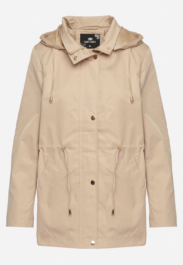 Born2be - Beżowa Kurtka Parka ze Ściągaczem w Talii i Odpinanym Kapturem Elanoreta. Okazja: na co dzień. Kolor: beżowy. Materiał: jeans. Styl: elegancki, casual