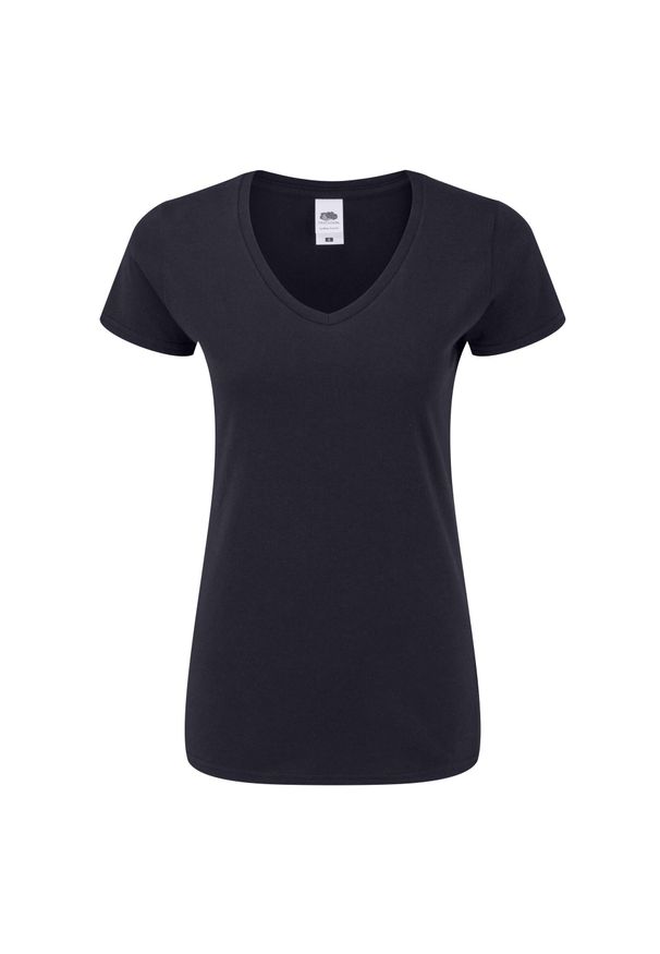 FRUIT OF THE LOOM - Koszulka Damska Iconic 150 Z Dekoltem V. Kolor: niebieski. Sport: turystyka piesza