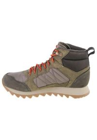 Buty trekkingowe męskie Merrell Alpine Mid Plr WP 2. Wysokość cholewki: za kostkę. Zapięcie: sznurówki. Kolor: zielony. Materiał: guma, skóra, tkanina, zamsz, materiał, syntetyk. Szerokość cholewki: normalna