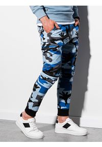Ombre Clothing - Spodnie męskie joggery P997 - moro/niebieskie - XXL. Kolor: niebieski. Materiał: bawełna, elastan. Wzór: moro #2