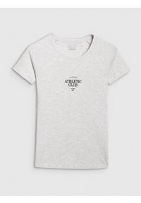4f - 4F T-shirt slim z nadrukiem damski - szary XL. Okazja: na co dzień. Kolor: szary. Materiał: bawełna, jersey, materiał, elastan. Długość rękawa: raglanowy rękaw. Wzór: nadruk. Styl: sportowy, klasyczny, casual