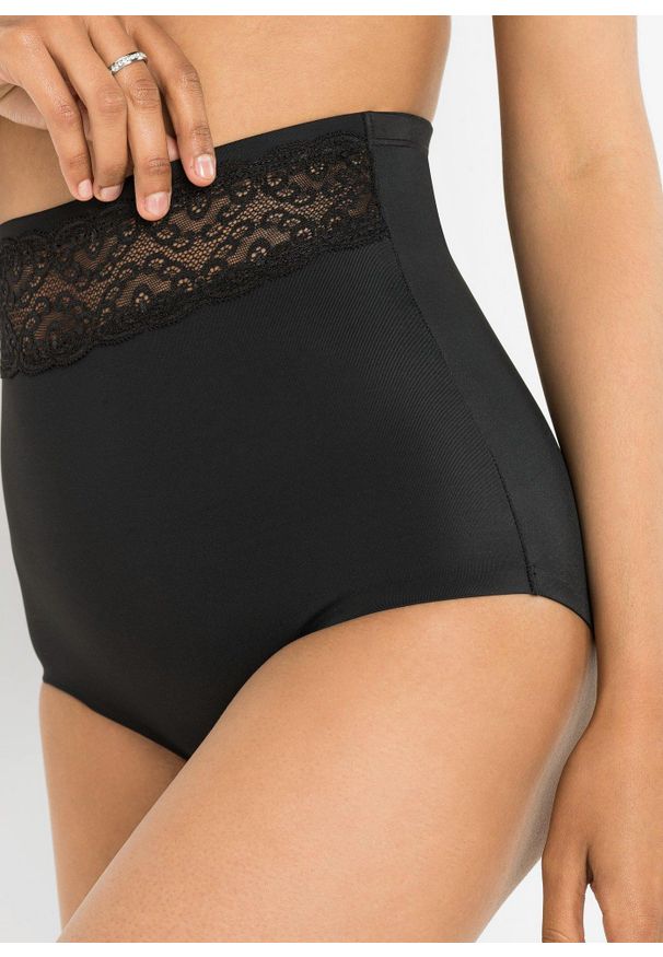 bonprix - Figi panty shape, lekki stopień modelowania sylwetki (2 pary). Kolor: czarny. Materiał: koronka. Wzór: koronka