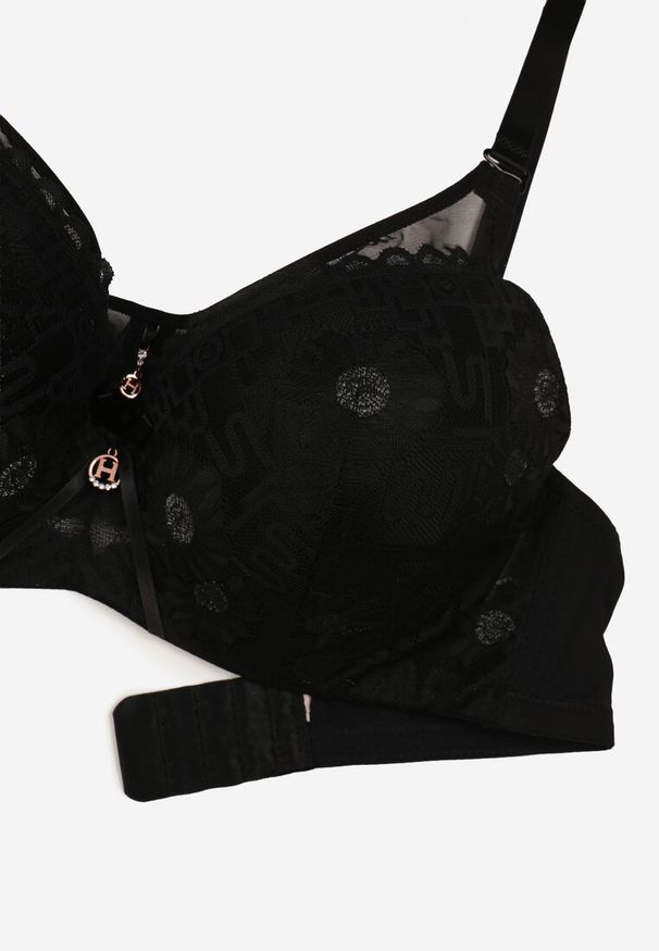 Renee - Czarny Koronkowy Biustonosz Ozdobiony Przezroczystą Wstawką Acalinai. Kolor: czarny. Materiał: koronka. Rodzaj stanika: przezroczysty. Wzór: aplikacja