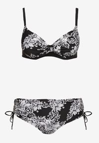 Born2be - Czarne Bikini Biustonosz z Wiązaniem i Majtki Typu Figi Norettia. Kolekcja: plus size. Kolor: czarny. Materiał: jeans