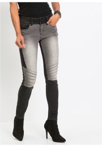 Dżinsy SKINNY dwukolorowe, w stylu biker bonprix czarny "stone" - szary denim. Kolor: czarny. Materiał: materiał, bawełna, poliester, elastan #2