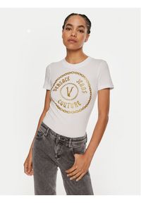 Versace Jeans Couture T-Shirt 77HAHT02 CJ03T Biały Slim Fit. Kolor: biały. Materiał: bawełna