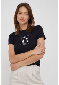 Armani Exchange t-shirt bawełniany kolor czarny. Kolor: czarny. Materiał: bawełna. Wzór: nadruk