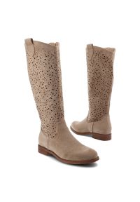 Kozaki damskie S.Barski, ażurowa cholewka do kolana zamek z boku niski obcas lekka podeszwa styl codzienny, beżowe, HY61-8023. Okazja: na co dzień. Zapięcie: zamek. Kolor: beżowy. Szerokość cholewki: normalna. Wzór: ażurowy. Obcas: na obcasie. Styl: casual. Wysokość obcasa: niski #7