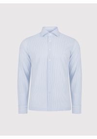 Pako Lorente - PAKO LORENTE - Błękitna koszula w drobny prążek. Typ kołnierza: kołnierzyk włoski. Kolor: niebieski. Materiał: dzianina, poliester, bawełna. Długość rękawa: długi rękaw. Długość: długie. Wzór: prążki #8