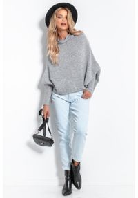 Fobya - Oversizowy Sweter z Opadającym Dekoltem - Szary. Kolor: szary. Materiał: wełna #1