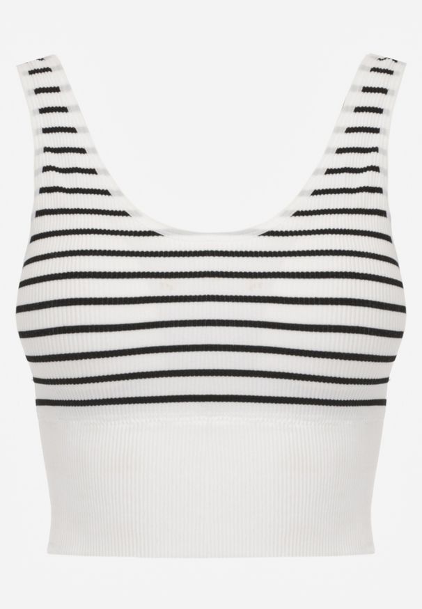 Renee - Biało-Czarny Tank Top z Prążkowanego Materiału w Print w Paski Sesarila. Okazja: na co dzień. Kolor: biały. Materiał: materiał, prążkowany. Wzór: nadruk, paski. Styl: elegancki, klasyczny, casual