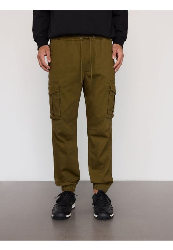 Reserved - Spodnie cargo jogger - zielony. Kolor: zielony. Materiał: bawełna