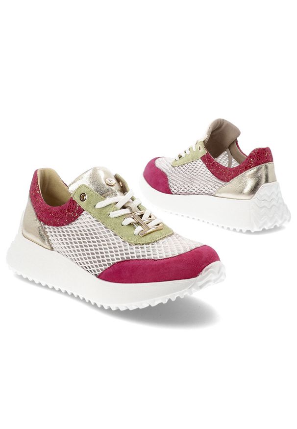 Różowe Sneakersy Armodo Obuwie Damskie Premium. Okazja: na co dzień. Zapięcie: sznurówki. Kolor: różowy. Materiał: skóra, jeans. Szerokość cholewki: normalna. Wzór: aplikacja