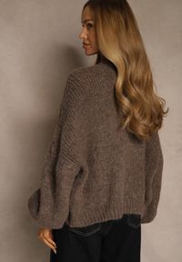 Renee - Jasnobrązowy Kardigan z Wełną o Kroju Oversize z Wiązanymi Kokardami Elearina. Okazja: na co dzień. Typ kołnierza: kokarda. Kolor: brązowy. Materiał: wełna. Styl: casual, elegancki, street #5