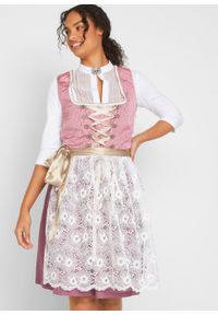 Sukienka w ludowym stylu z koronkowym fartuchem bonprix matowy jeżynowy wzorzysty. Kolor: różowy. Materiał: koronka #4