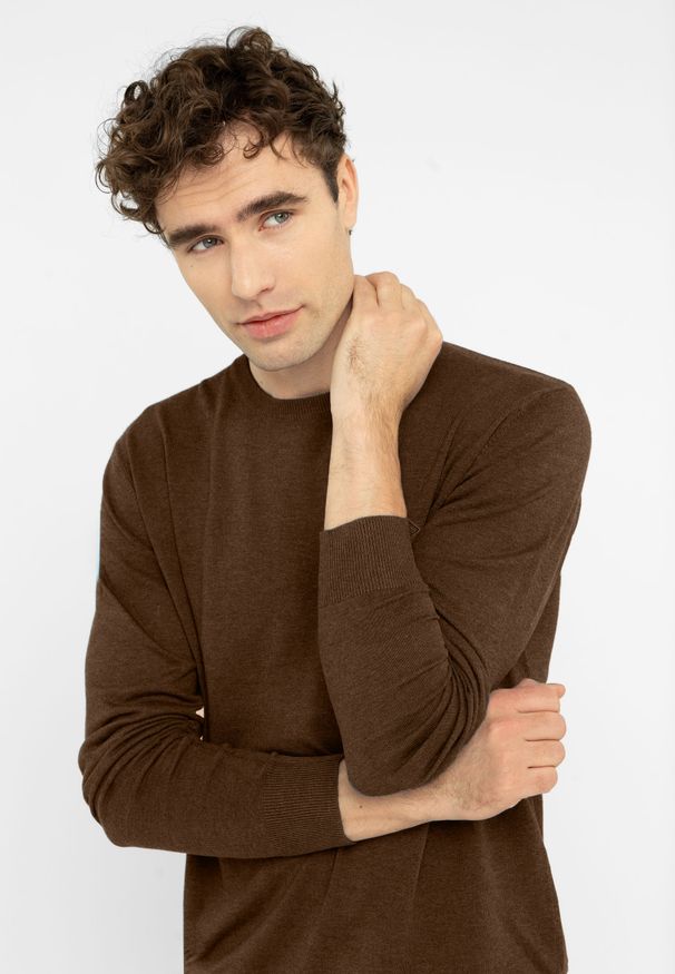 Volcano - Lekki sweter S-MARC. Kolor: brązowy. Materiał: włókno, materiał, nylon, wiskoza. Wzór: gładki, aplikacja. Styl: klasyczny