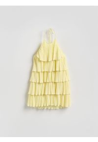 Reserved - Sukienka z falbanami - jasnożółty. Kolor: żółty. Materiał: dzianina #1
