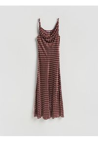 Reserved - Sukienka midi w groszki - brązowy. Kolor: brązowy. Materiał: wiskoza. Wzór: grochy. Typ sukienki: proste. Długość: midi #1