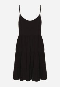 Born2be - Czarna Rozkloszowana Sukienka z Bawełny na Ramiączkach z Falbanami Lilivane. Okazja: na co dzień, na spacer. Kolor: czarny. Materiał: bawełna. Długość rękawa: na ramiączkach. Sezon: wiosna, lato. Typ sukienki: proste. Styl: casual #7