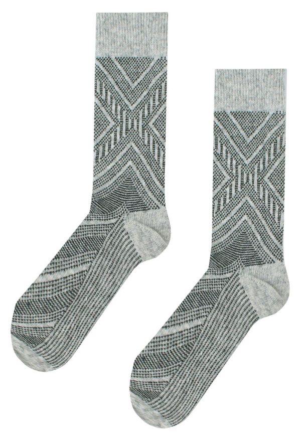 His Story - Ciepłe Wełniane Skarpetki Zimowe - Popielate ze Wzorem. Kolor: szary. Materiał: wełna, elastan, poliamid. Wzór: geometria