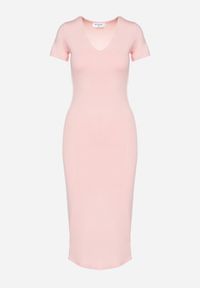 Born2be - Różowa Sukienka Dopasowana Bodycon z Dekoltem w Serek Efricene. Okazja: na co dzień. Typ kołnierza: dekolt w serek. Kolor: różowy. Materiał: jeans. Długość rękawa: krótki rękaw. Typ sukienki: bodycon. Styl: klasyczny, casual