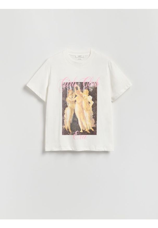Reserved - T-shirt z nadrukiem - biały. Kolor: biały. Materiał: bawełna, dzianina. Wzór: nadruk
